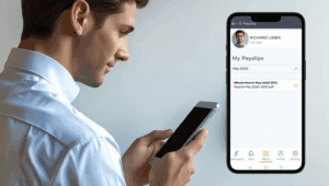 a man checking payslip using app
