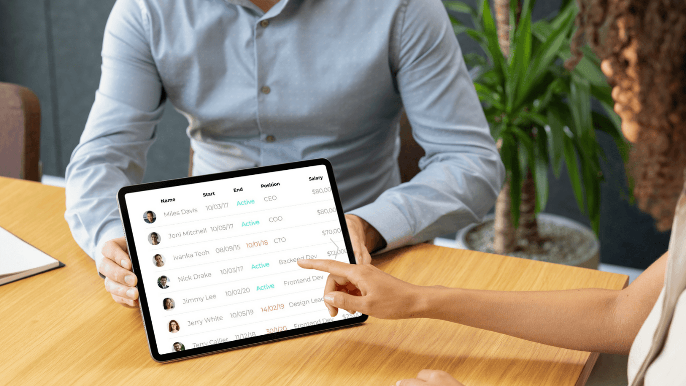 a team in checking on the hr system software