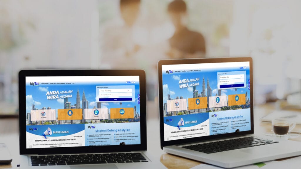 Screenshot of two laptop showing guideline of mytax assign company representative