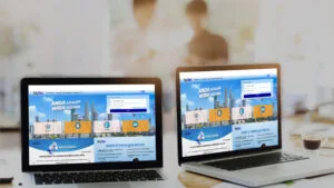 Screenshot of two laptop showing guideline of mytax assign company representative